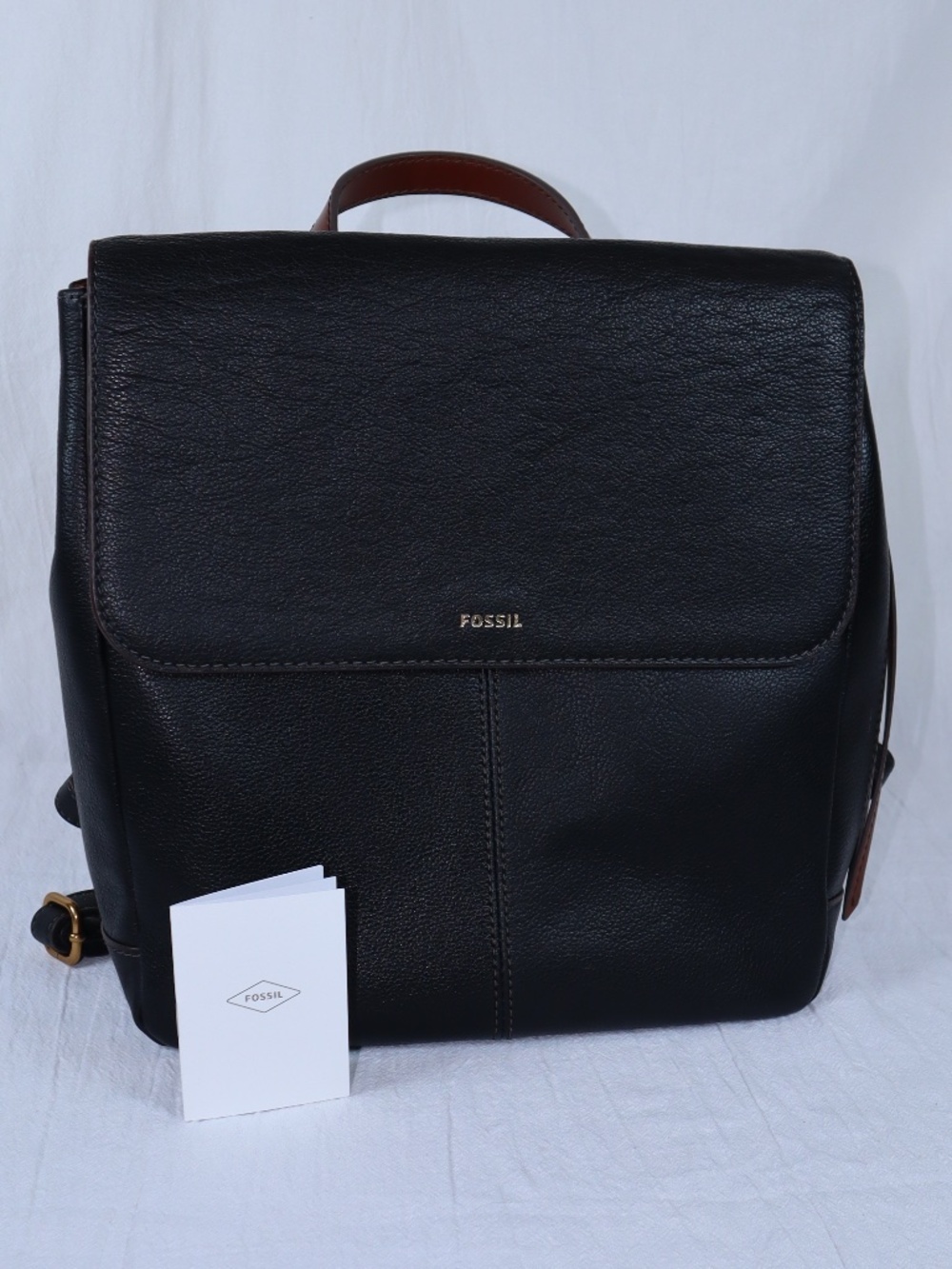 NWT Fossil Leather Mini Backpack "Claire" Black and Brown
